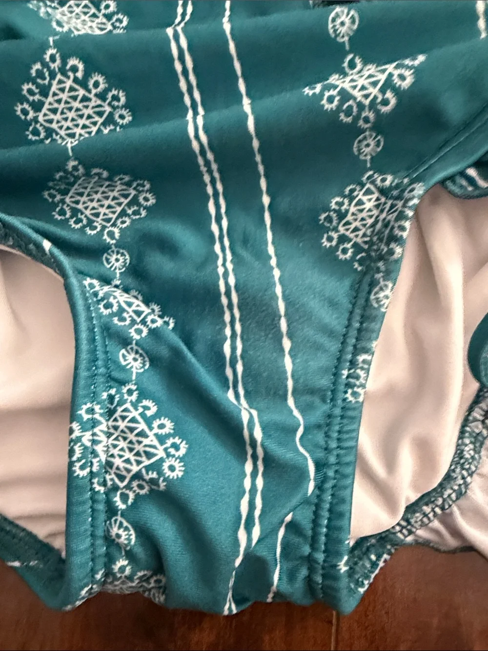 Well Dressed Wolf Teal Ruffle One-Piece Swimsuit with White Print (Wildling)